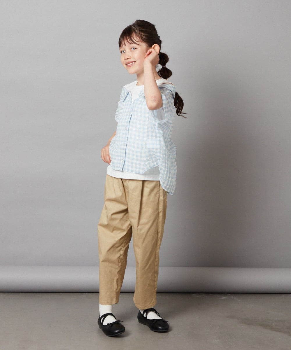 KJBHW22029 a.v.v KIDS(アー・ヴェ・ヴェ) [140-150]シアーチェックオフショルレイヤードブラウス ライトブルー