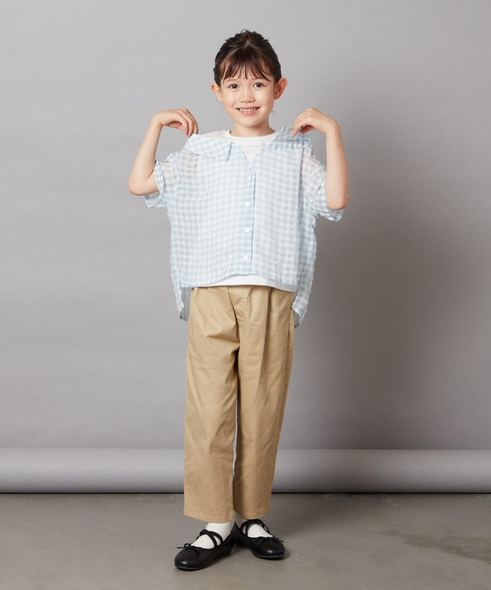 KJBHW22029 a.v.v KIDS(アー・ヴェ・ヴェ) [140-150]シアーチェックオフショルレイヤードブラウス ライトブルー