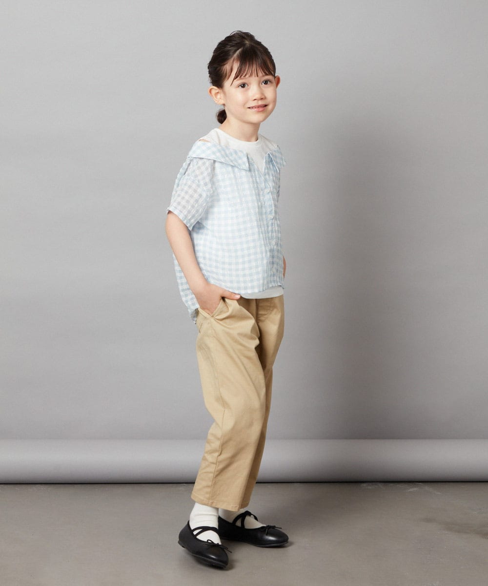 KJBHW22029 a.v.v KIDS(アー・ヴェ・ヴェ) [140-150]シアーチェックオフショルレイヤードブラウス ライトブルー
