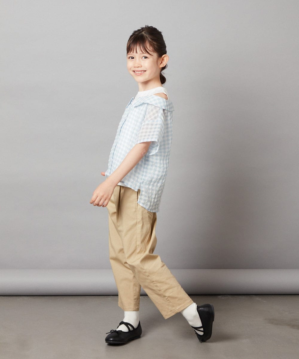 KJBHW22029 a.v.v KIDS(アー・ヴェ・ヴェ) [140-150]シアーチェックオフショルレイヤードブラウス ライトブルー