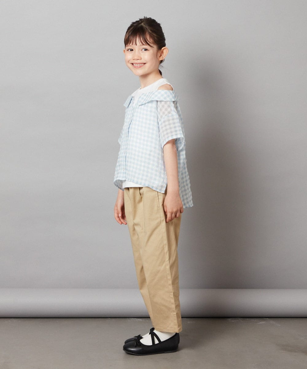KJBHW22029 a.v.v KIDS(アー・ヴェ・ヴェ) [140-150]シアーチェックオフショルレイヤードブラウス ライトブルー
