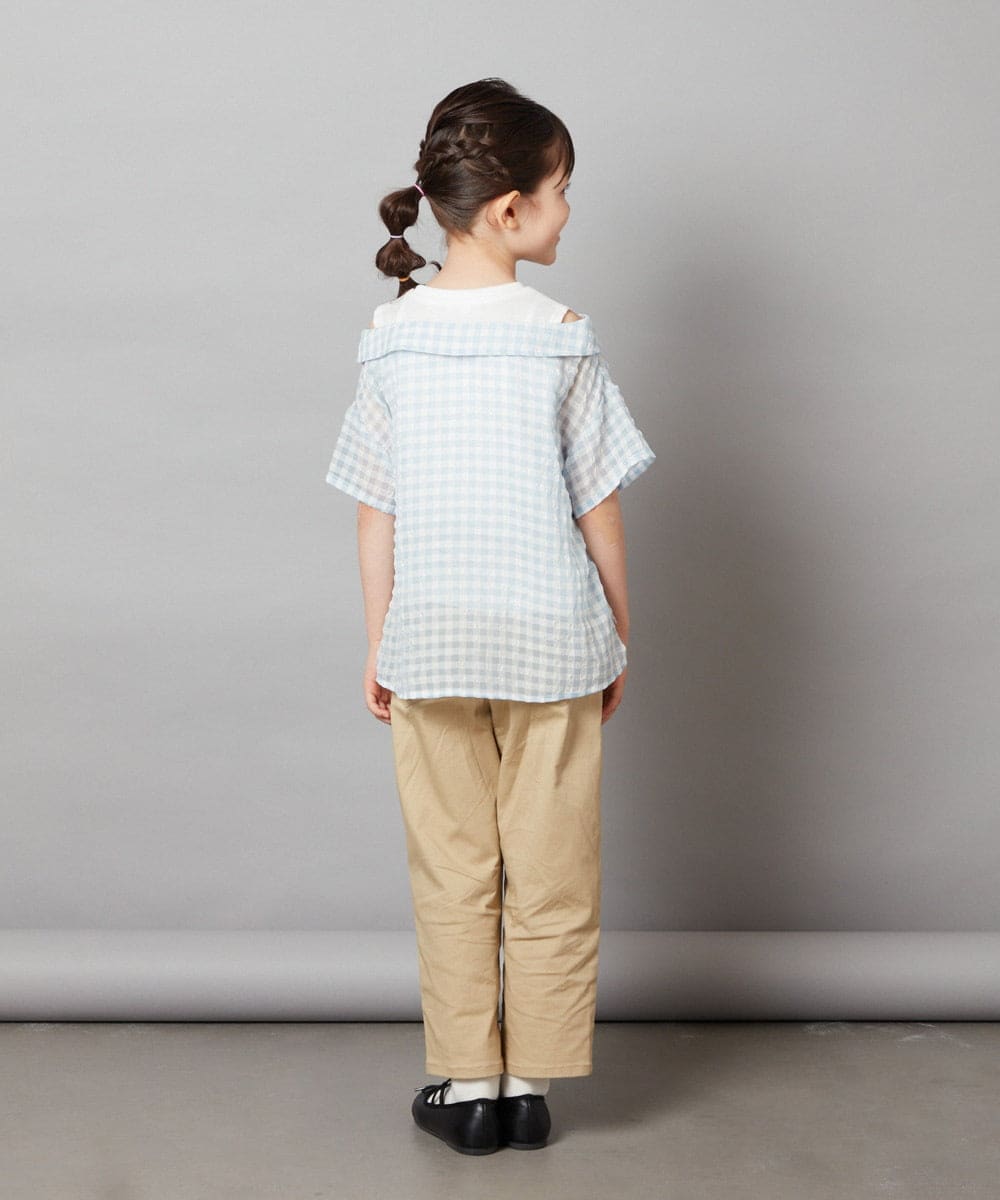 KJBHW22029 a.v.v KIDS(アー・ヴェ・ヴェ) [140-150]シアーチェックオフショルレイヤードブラウス ライトブルー