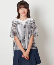 KJBHW22029 a.v.v KIDS(アー・ヴェ・ヴェ) [140-150]シアーチェックオフショルレイヤードブラウス ブラック