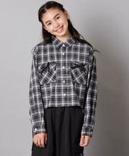 KJBJA30034 a.v.v KIDS(アー・ヴェ・ヴェ) [130-160]クロップドチェックシャツ ブラック