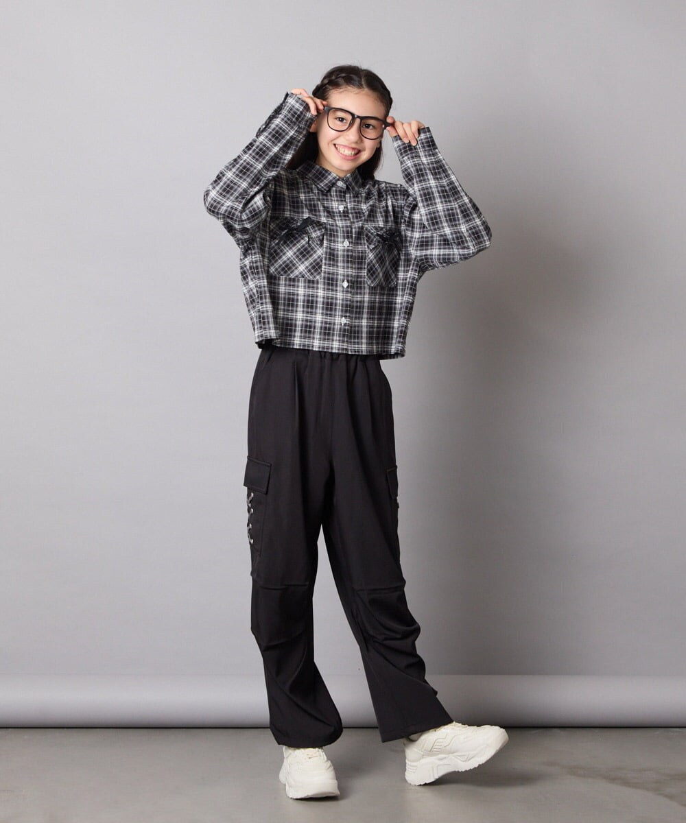 KJBJA30034 a.v.v KIDS(アー・ヴェ・ヴェ) [130-160]クロップドチェックシャツ ブラック