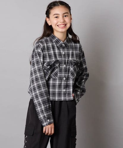 KJBJA30034 a.v.v KIDS [130-160]クロップドチェックシャツ