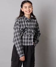 KJBJA30034 a.v.v KIDS(アー・ヴェ・ヴェ) [130-160]クロップドチェックシャツ ブラック