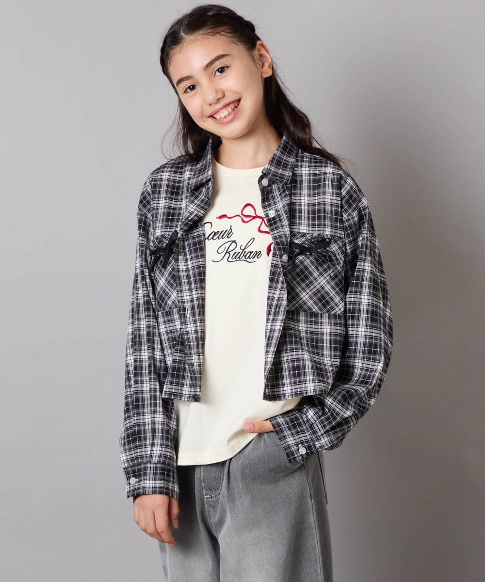 KJBJA30034 a.v.v KIDS(アー・ヴェ・ヴェ) [130-160]クロップドチェックシャツ ブラック