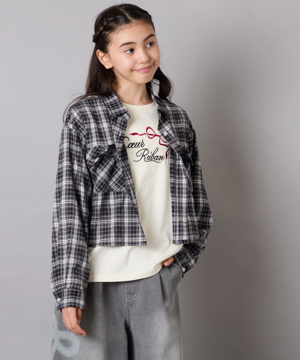 KJBJA30034 a.v.v KIDS(アー・ヴェ・ヴェ) [130-160]クロップドチェックシャツ ブラック