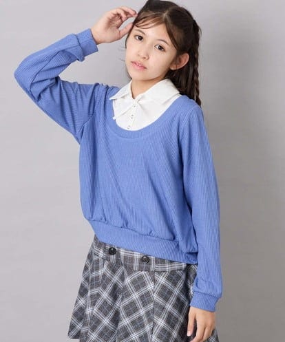 KJBJD02044 a.v.v KIDS [130-160]【洗える/毛玉になりにくい】シャツレイヤー風トップス