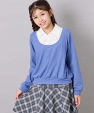 KJBJD02044 a.v.v KIDS(アー・ヴェ・ヴェ) [130-160]【洗える/毛玉になりにくい】シャツレイヤー風トップス ブルー