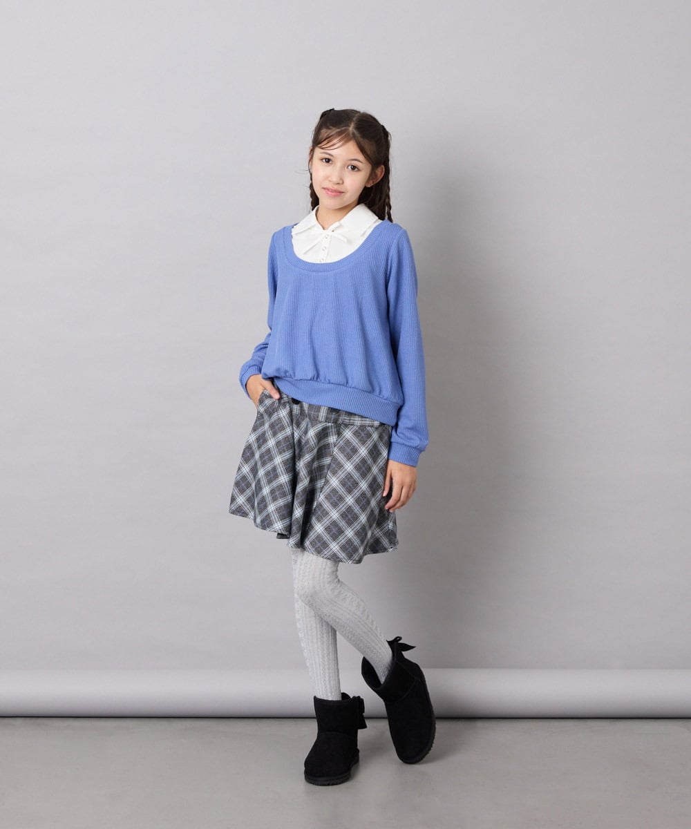 KJBJD02044 a.v.v KIDS(アー・ヴェ・ヴェ) [130-160]【洗える/毛玉になりにくい】シャツレイヤー風トップス ブルー