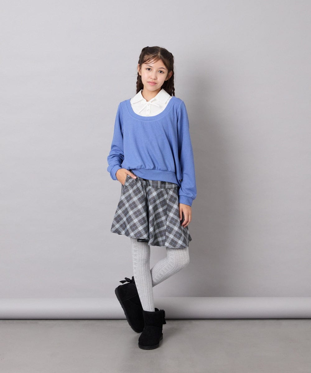 KJBJD02044 a.v.v KIDS(アー・ヴェ・ヴェ) [130-160]【洗える/毛玉になりにくい】シャツレイヤー風トップス ブルー