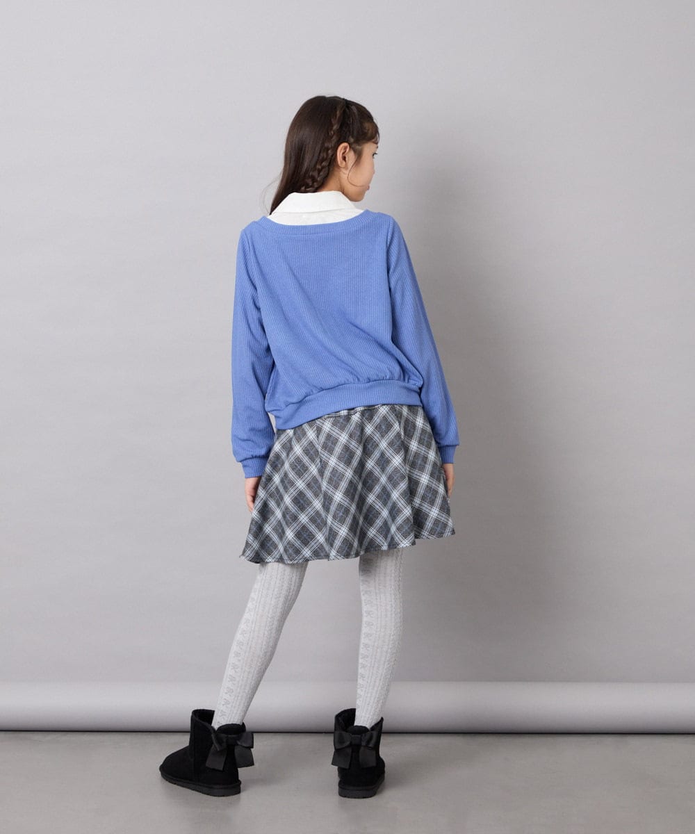 KJBJD02044 a.v.v KIDS(アー・ヴェ・ヴェ) [130-160]【洗える/毛玉になりにくい】シャツレイヤー風トップス ブルー