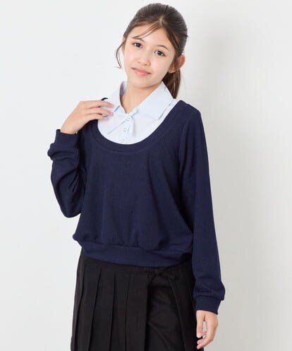 KJBJD02044 a.v.v KIDS [130-160]【洗える/毛玉になりにくい】シャツレイヤー風トップス