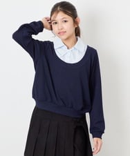 KJBJD02044 a.v.v KIDS(アー・ヴェ・ヴェ) [130-160]【洗える/毛玉になりにくい】シャツレイヤー風トップス ネイビー