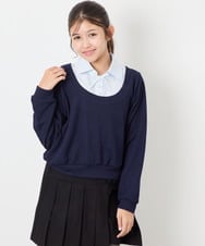 KJBJD02044 a.v.v KIDS(アー・ヴェ・ヴェ) [130-160]【洗える/毛玉になりにくい】シャツレイヤー風トップス ネイビー