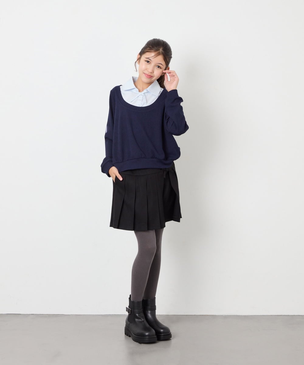 KJBJD02044 a.v.v KIDS(アー・ヴェ・ヴェ) [130-160]【洗える/毛玉になりにくい】シャツレイヤー風トップス ネイビー