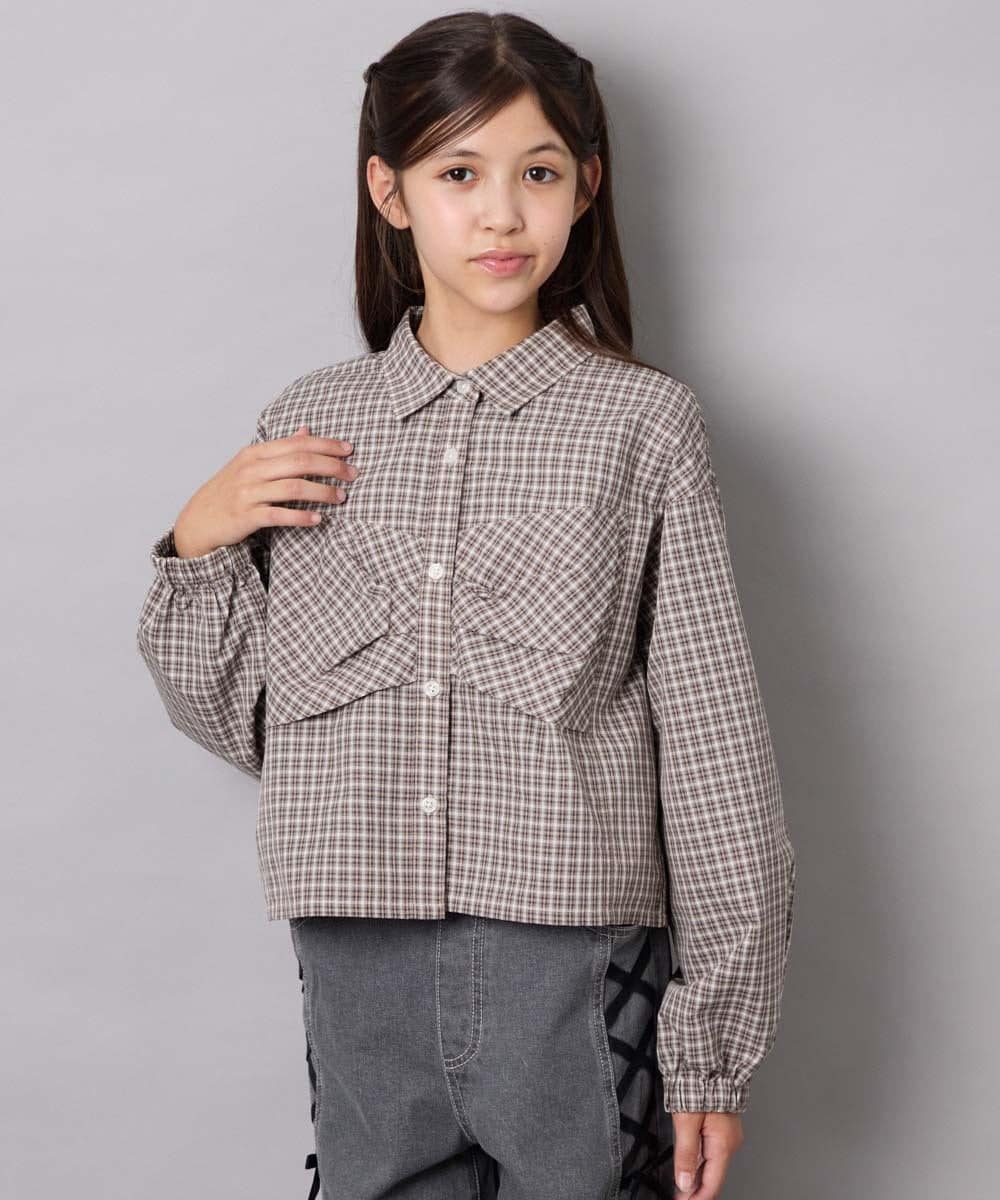 KJBJD03034 a.v.v KIDS(アー・ヴェ・ヴェ) [140-160]クロップドリボンシャツ ライトグレー