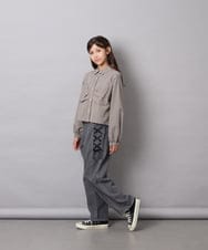KJBJD03034 a.v.v KIDS(アー・ヴェ・ヴェ) [140-160]クロップドリボンシャツ ライトグレー