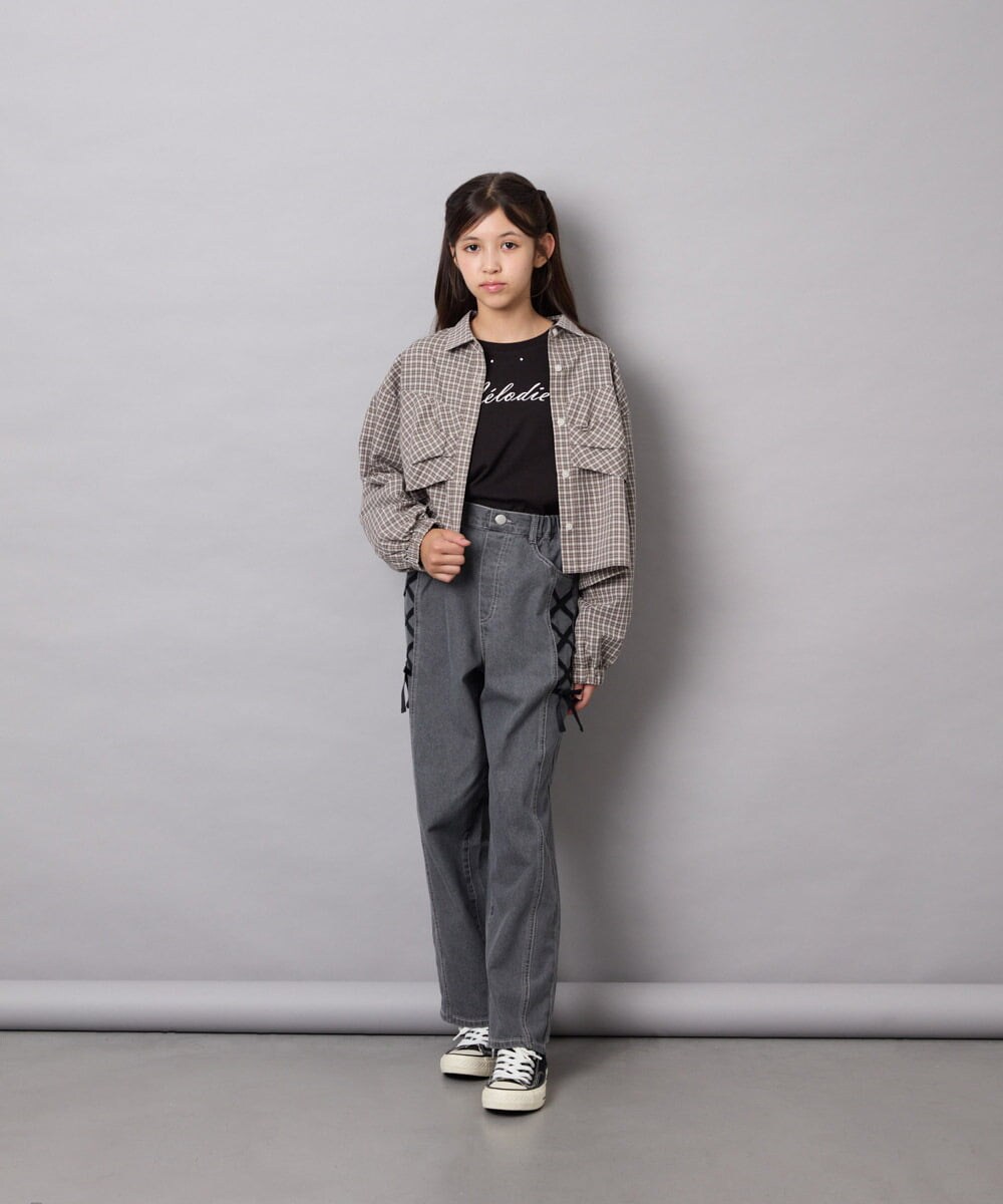 KJBJD03034 a.v.v KIDS(アー・ヴェ・ヴェ) [140-160]クロップドリボンシャツ ライトグレー
