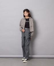 KJBJD03034 a.v.v KIDS(アー・ヴェ・ヴェ) [140-160]クロップドリボンシャツ ライトグレー