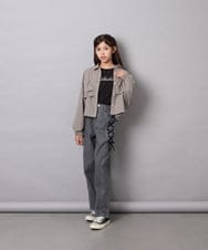 KJBJD03034 a.v.v KIDS(アー・ヴェ・ヴェ) [140-160]クロップドリボンシャツ ライトグレー