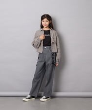 KJBJD03034 a.v.v KIDS(アー・ヴェ・ヴェ) [140-160]クロップドリボンシャツ ライトグレー