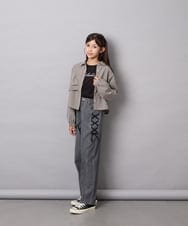 KJBJD03034 a.v.v KIDS(アー・ヴェ・ヴェ) [140-160]クロップドリボンシャツ ライトグレー