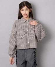 KJBJD03034 a.v.v KIDS(アー・ヴェ・ヴェ) [140-160]クロップドリボンシャツ ライトグレー