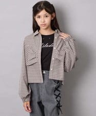 KJBJD03034 a.v.v KIDS(アー・ヴェ・ヴェ) [140-160]クロップドリボンシャツ ライトグレー