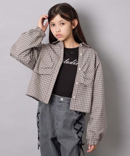 KJBJD03034  [140-160]クロップドリボンシャツ