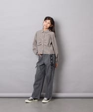 KJBJD03034 a.v.v KIDS(アー・ヴェ・ヴェ) [140-160]クロップドリボンシャツ ライトグレー