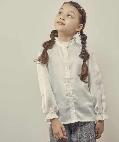 KJBJP31029 a.v.v KIDS [100-130]スタンドフリルブラウス