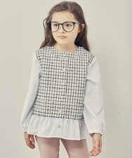 KJBJP33034 a.v.v KIDS(アー・ヴェ・ヴェ) [100-130]ツイードドッキングブラウス ブラック