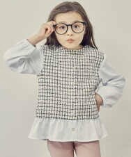 KJBJP33034 a.v.v KIDS(アー・ヴェ・ヴェ) [100-130]ツイードドッキングブラウス ブラック