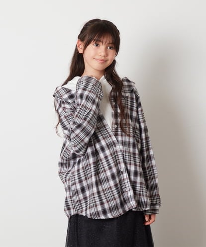 KJBKW40039 a.v.v KIDS [140-150]フーディーパーカーシャツレイヤードトップス