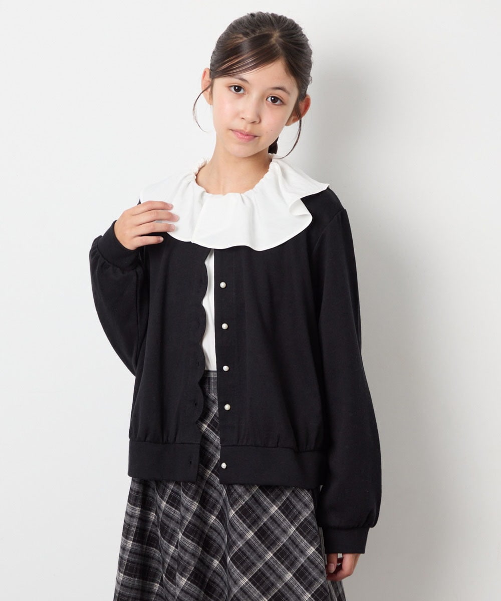 KJCAG07044 a.v.v KIDS(アー・ヴェ・ヴェ) [130-160]スカラップカットカーデ ブラック