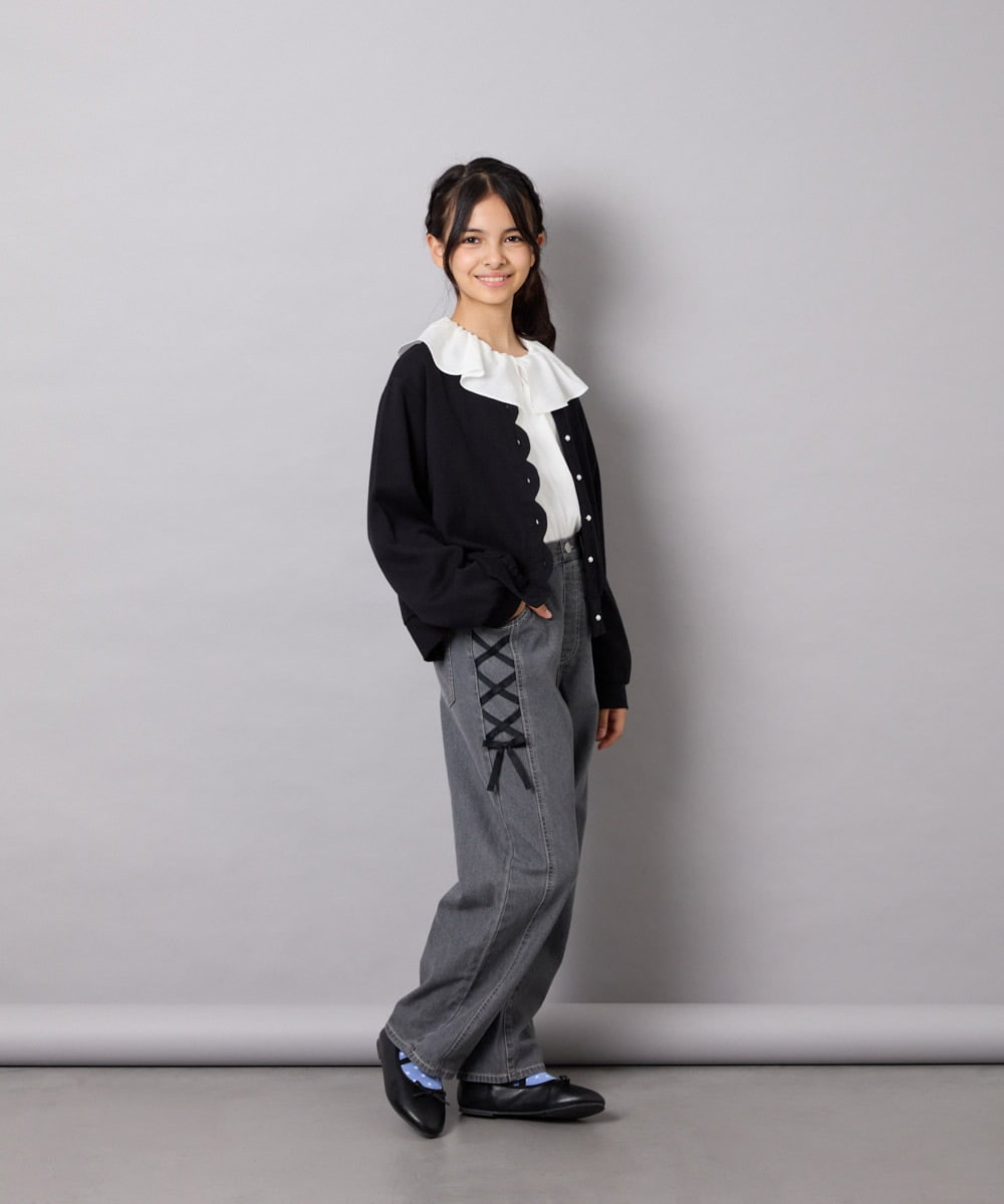 KJCAG07044 a.v.v KIDS(アー・ヴェ・ヴェ) [130-160]スカラップカットカーデ ブラック