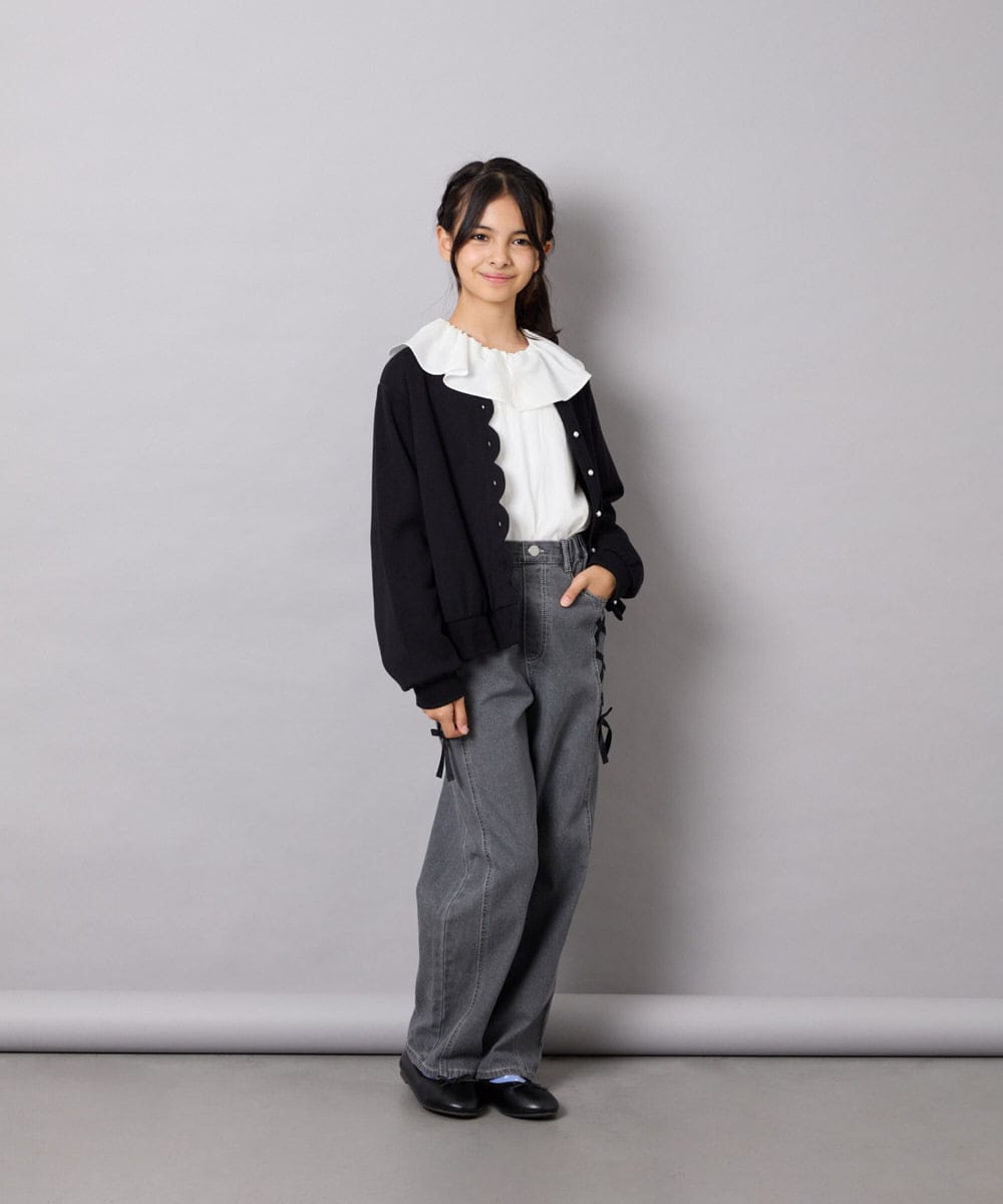 KJCAG07044 a.v.v KIDS(アー・ヴェ・ヴェ) [130-160]スカラップカットカーデ ブラック
