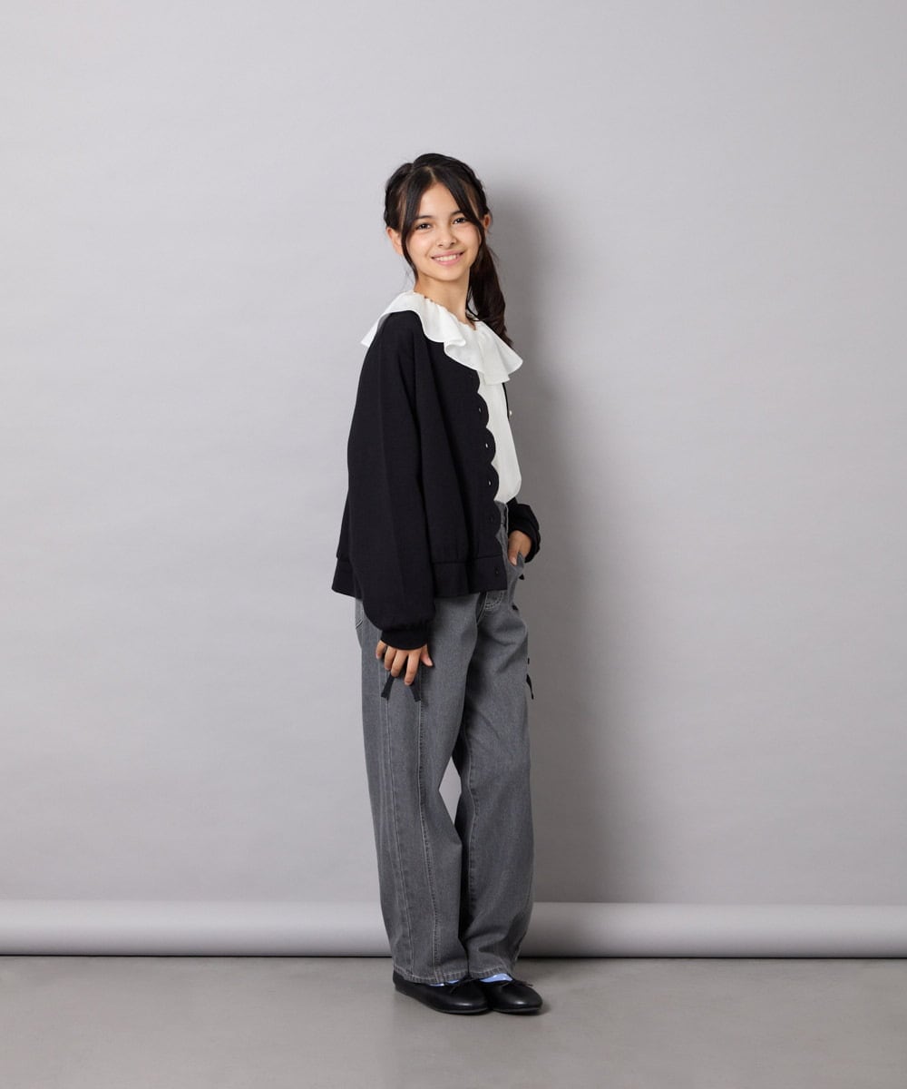 KJCAG07044 a.v.v KIDS(アー・ヴェ・ヴェ) [130-160]スカラップカットカーデ ブラック