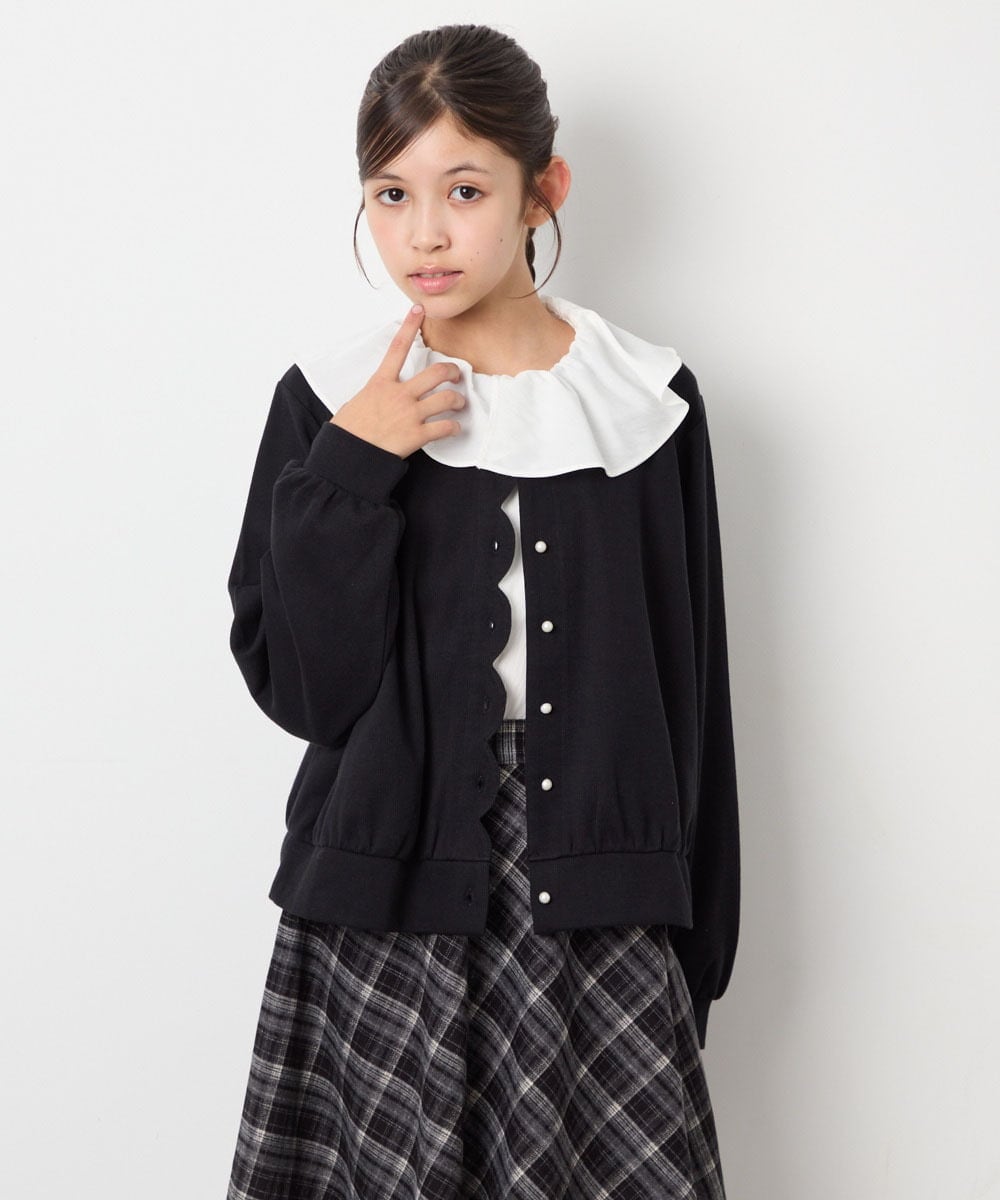 KJCAG07044 a.v.v KIDS(アー・ヴェ・ヴェ) [130-160]スカラップカットカーデ ブラック