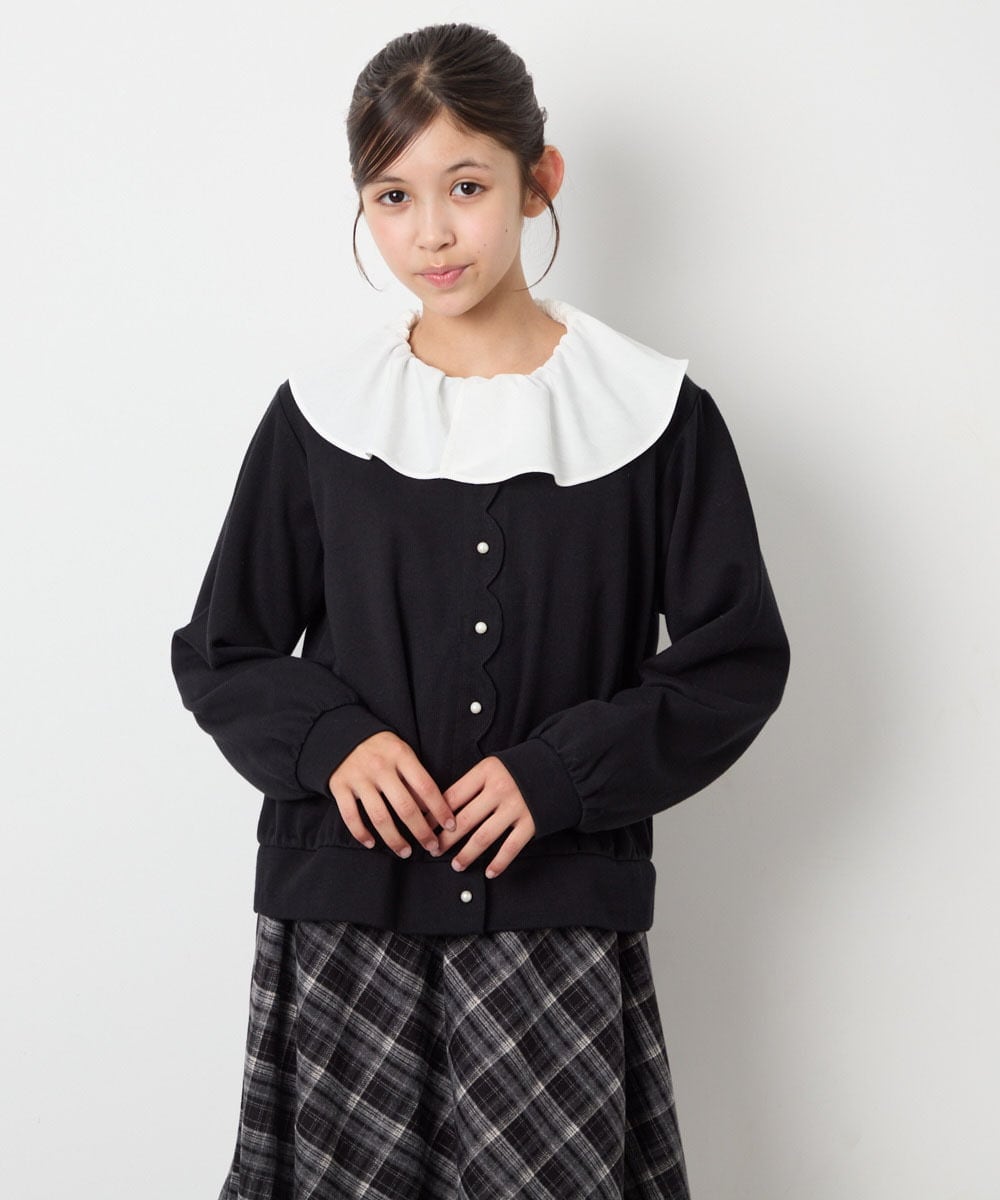 KJCAG07044 a.v.v KIDS(アー・ヴェ・ヴェ) [130-160]スカラップカットカーデ ブラック