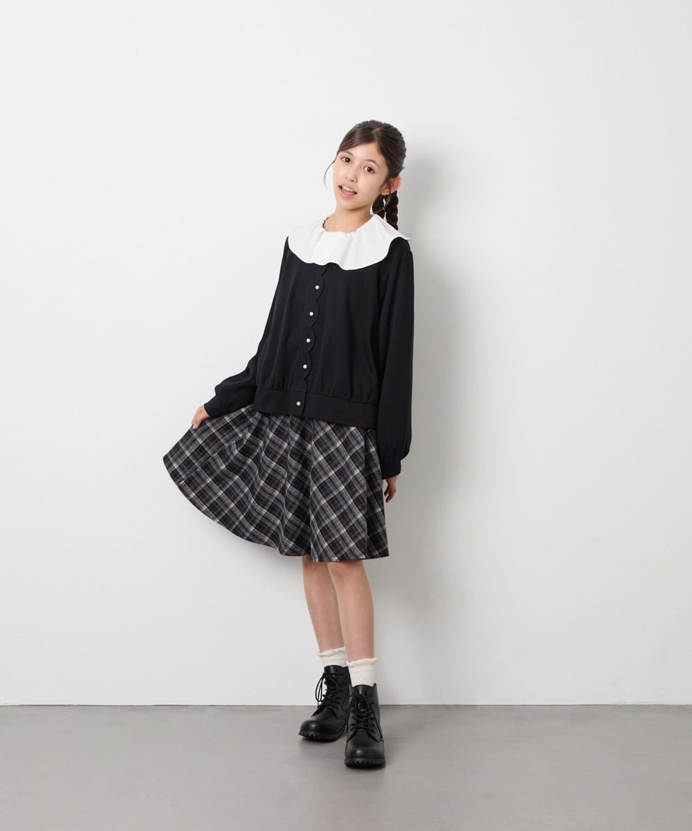 KJCAG07044 a.v.v KIDS(アー・ヴェ・ヴェ) [130-160]スカラップカットカーデ ブラック