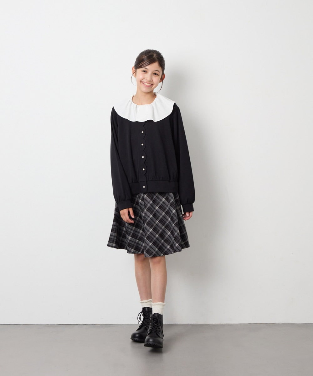 KJCAG07044 a.v.v KIDS(アー・ヴェ・ヴェ) [130-160]スカラップカットカーデ ブラック