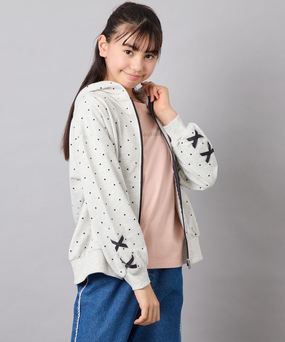 KJCED30044 a.v.v KIDS(アー・ヴェ・ヴェ) [120-160]レースアップパーカー ライトグレー