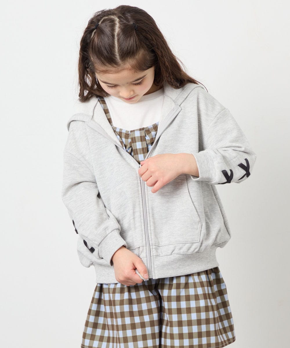 KJCED30044 a.v.v KIDS(アー・ヴェ・ヴェ) [120-160]レースアップパーカー グレー