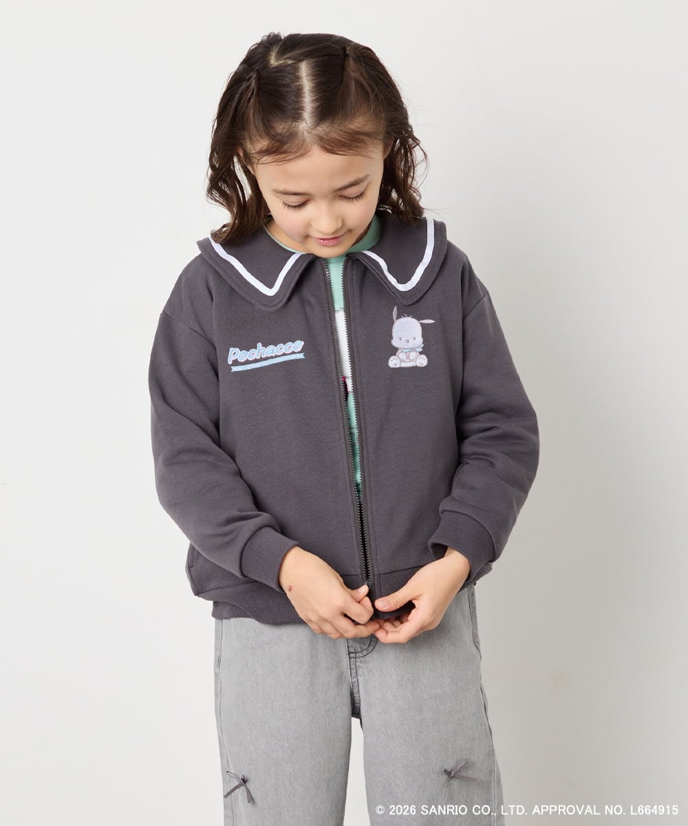 KJCED80049 a.v.v KIDS(アー・ヴェ・ヴェ) 【数量限定】[110-160][シナモロール＆ポチャッコ]フリル衿スウェットカーディガン ダークグレー