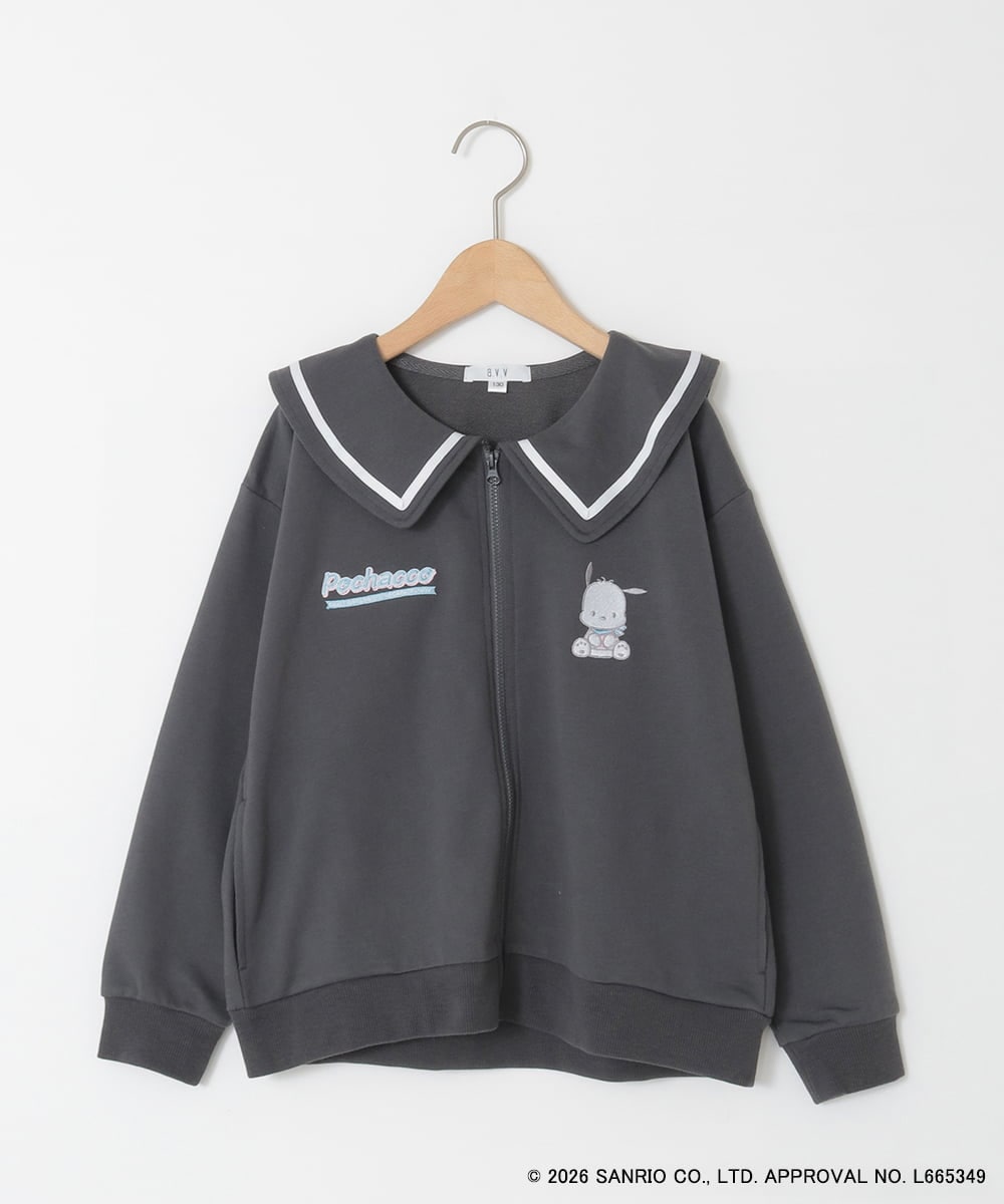 KJCED80049 a.v.v KIDS(アー・ヴェ・ヴェ) 【数量限定】[110-160][シナモロール＆ポチャッコ]フリル衿スウェットカーディガン ダークグレー