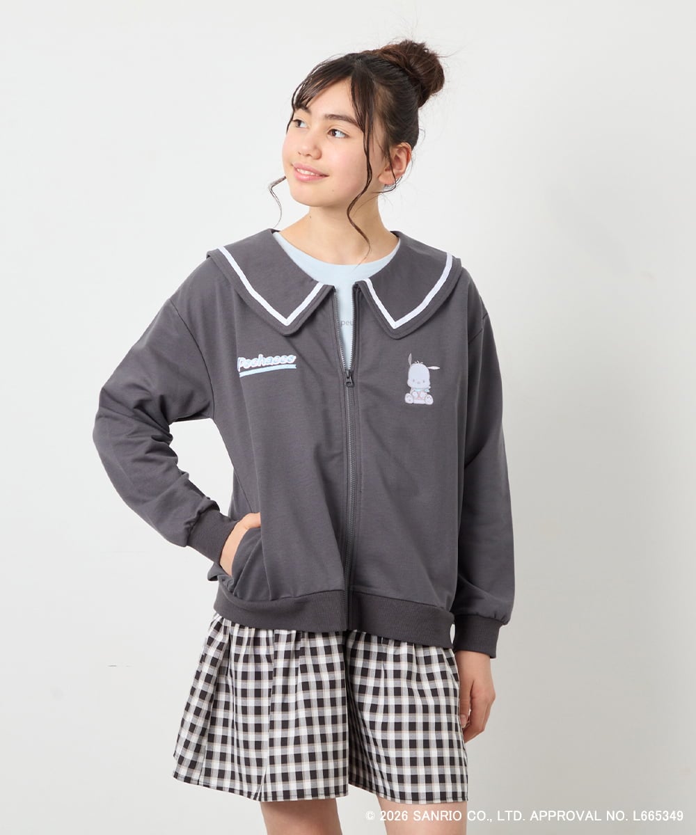 KJCED80049 a.v.v KIDS(アー・ヴェ・ヴェ) 【数量限定】[110-160][シナモロール＆ポチャッコ]フリル衿スウェットカーディガン ダークグレー